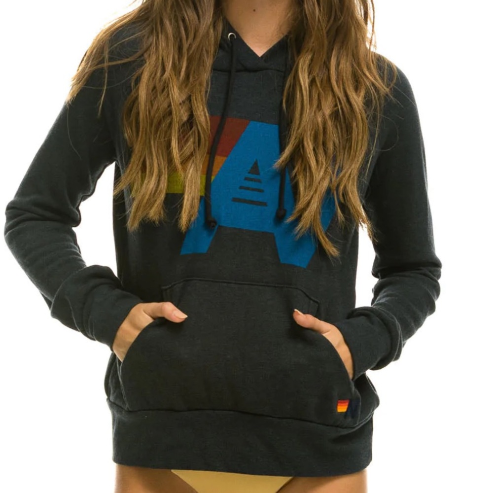 NWT Aviator Nation Logo Pullover Hoodie Charcoal M